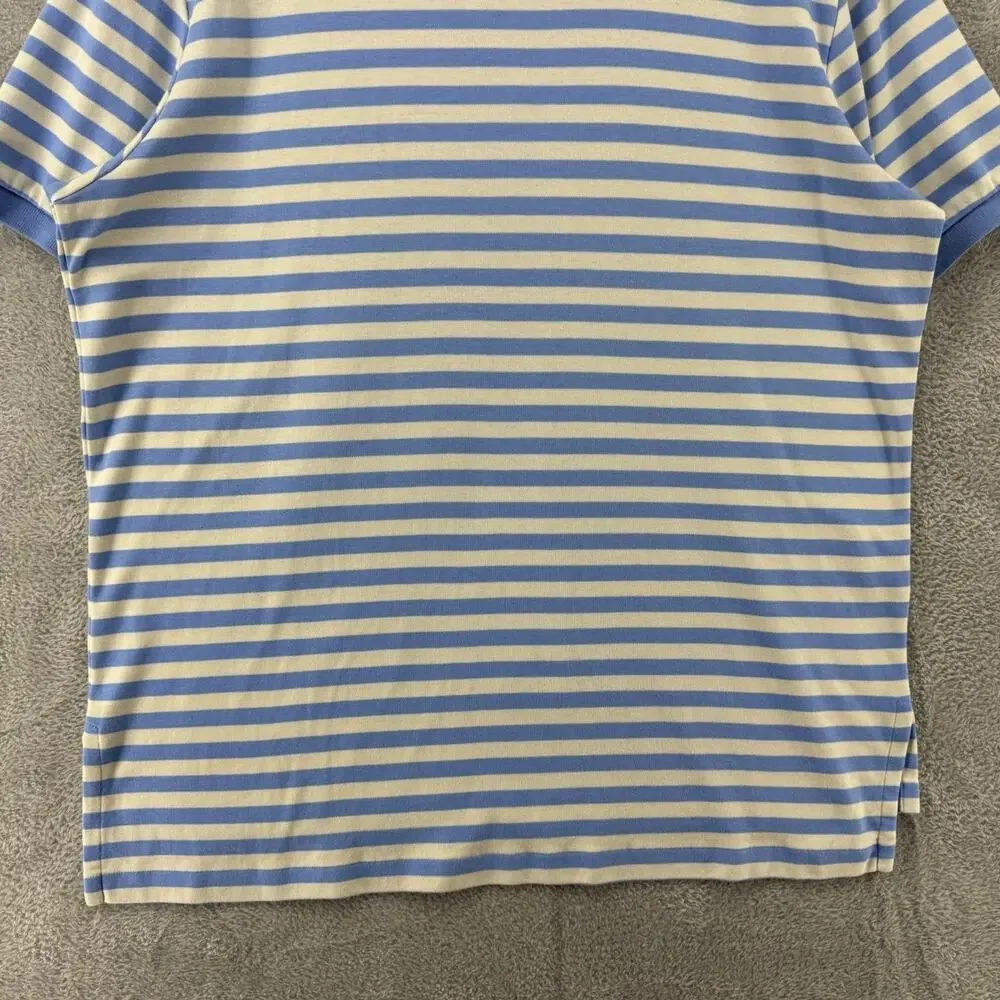 Polo Ralph Lauren Shirt Mens L Blue Striped Polo 1/4 Button Preppy Short Sleeve